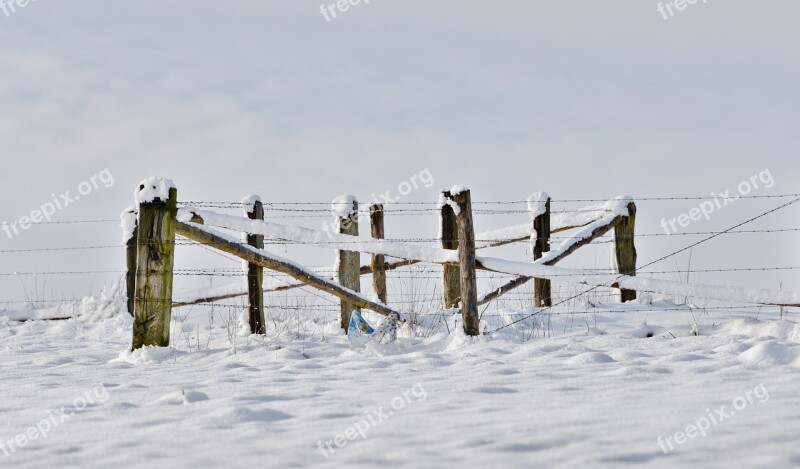 Fence Snow Landscape Wintry Cold