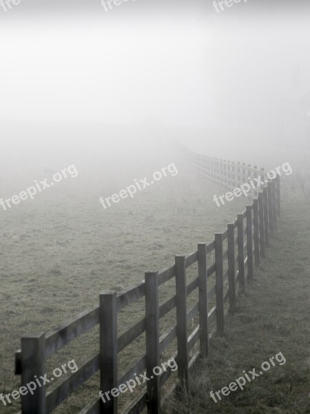 Fence Mist Landscape Fog Countryside