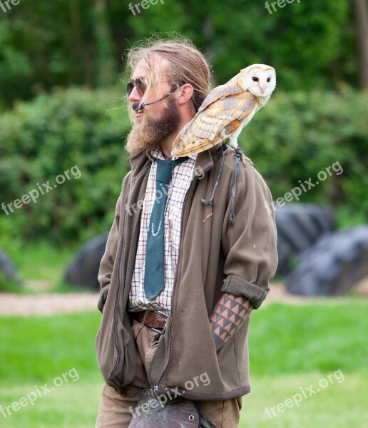 Man With Owl Barn Owl Hippy Microphone Green