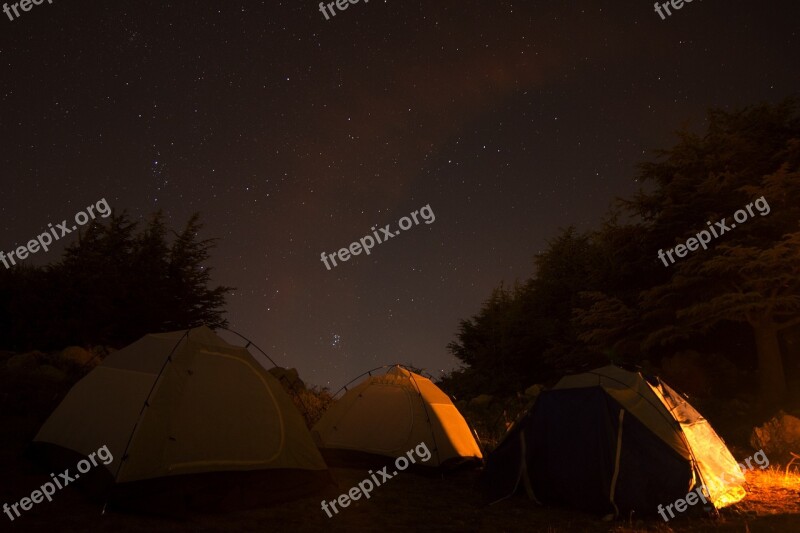 Camping Nature Landscape Tent Campfire