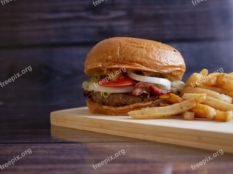 Burger French Fries Cutting Table Hamburger Food