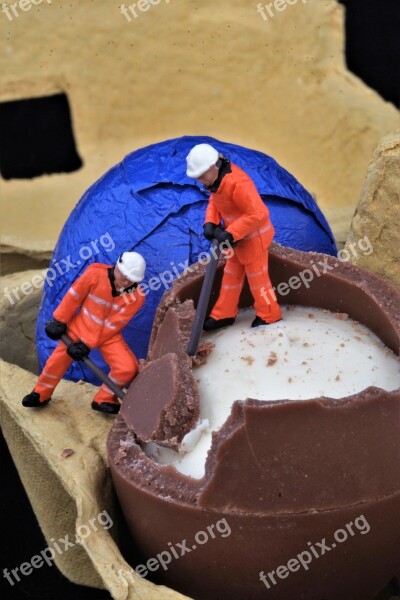 Miniature People Worker Two Hard Hat Overalls