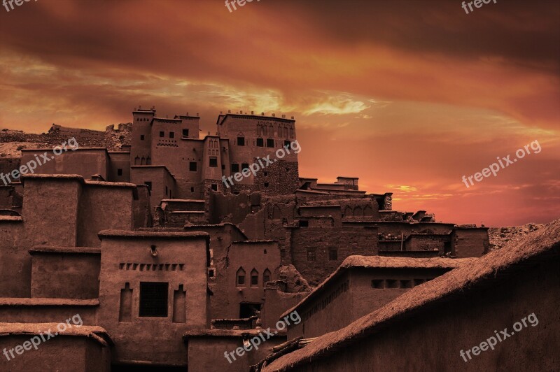 Morocco Desert City Sunset Red