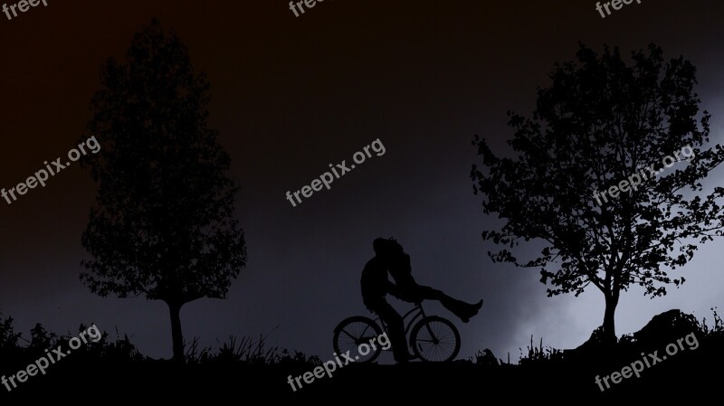 Night Cloud Bike Couple Trees