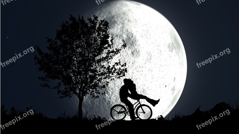 Night Moon Couple Bike Nature