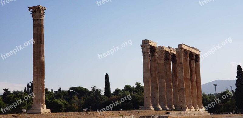 Columns Greece Pillar Architecture Tourism