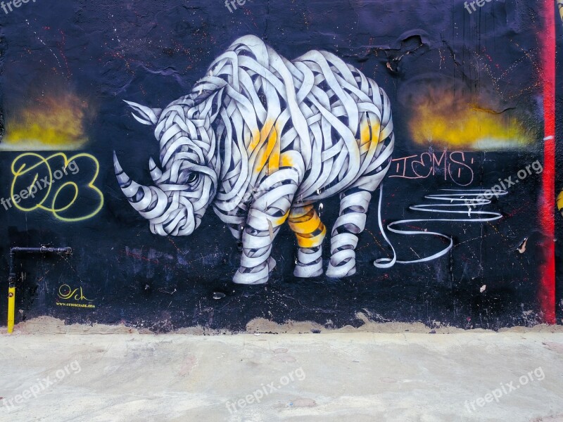 Graffiti Rhino Background Wall Animal