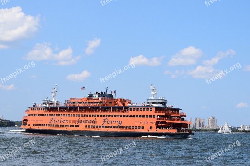 Ferry Nyc Harbor Boat Sky