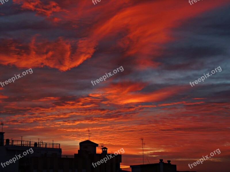 Dawn Reddish Clouds Mediterranean Spain