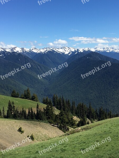 Mountains Washington Snow Grass Landscape