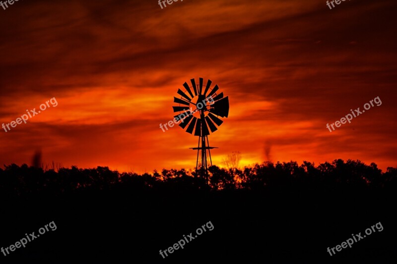 Mill Sunset Sky Landscape Field