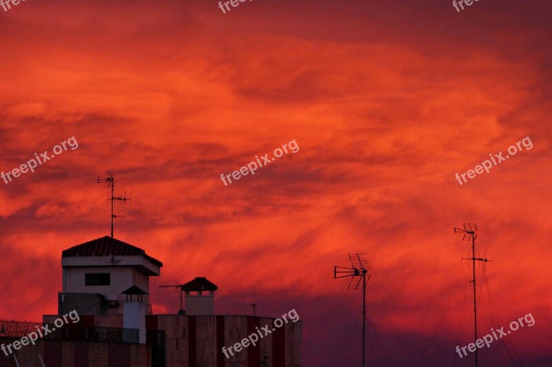 Dawn Red Mediterranean Sky Landscape