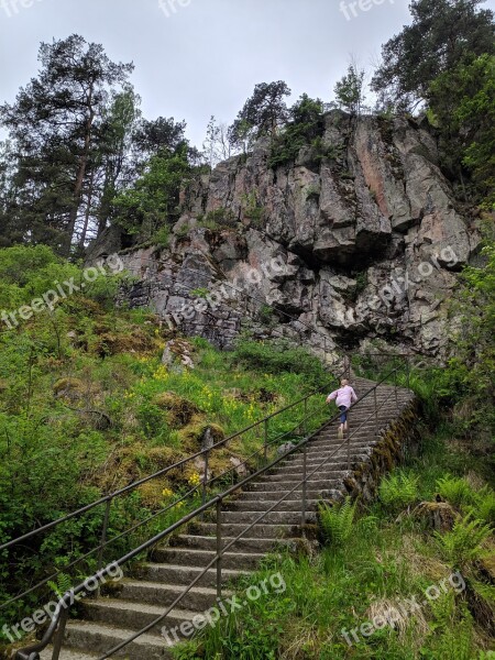 Rock Cliff Stairs Green Girl