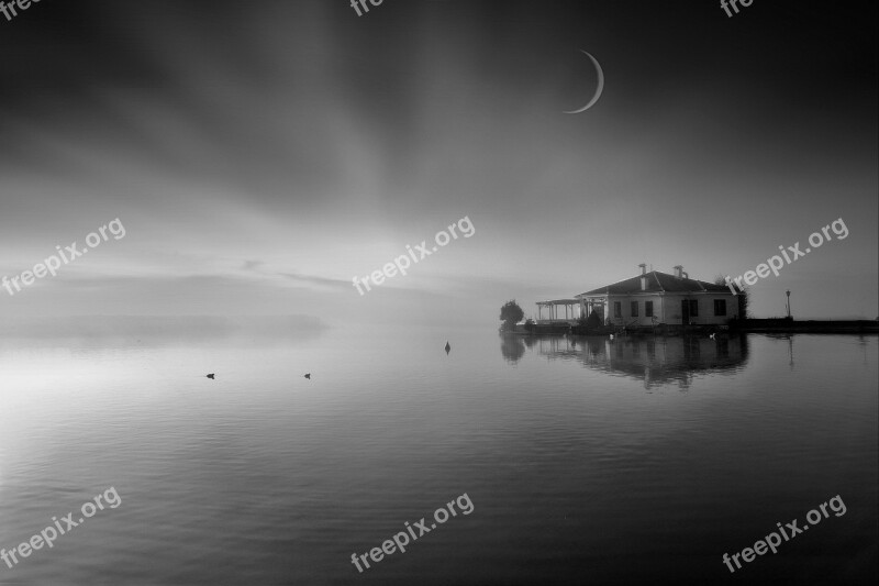 Lake Moon Landscape Sky Nature