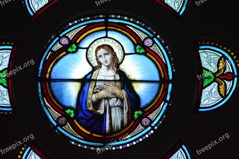 Stained Glass Colorful Mary Virgin Young