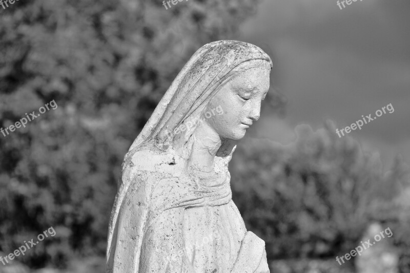 Statue Religious Sculpture Our Lady Photo Black White Petit-mars