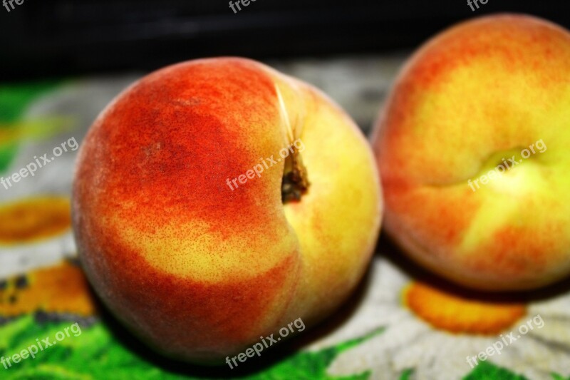 Fruits Fresh Peaches Two Red