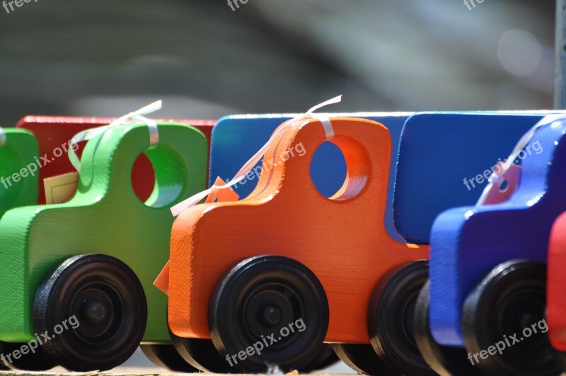 Toys Wooden Trucks Colorful Craft Bright