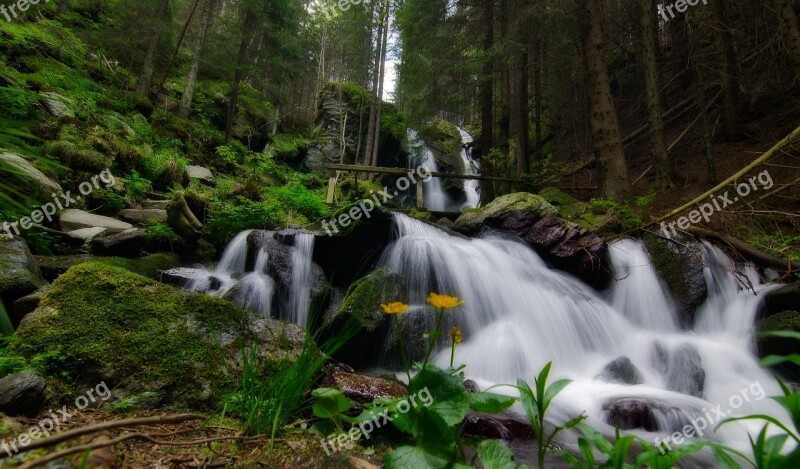 White Water Waterfall Nature Landscape Rock