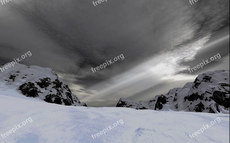 Mountain Black White Landscape Winter