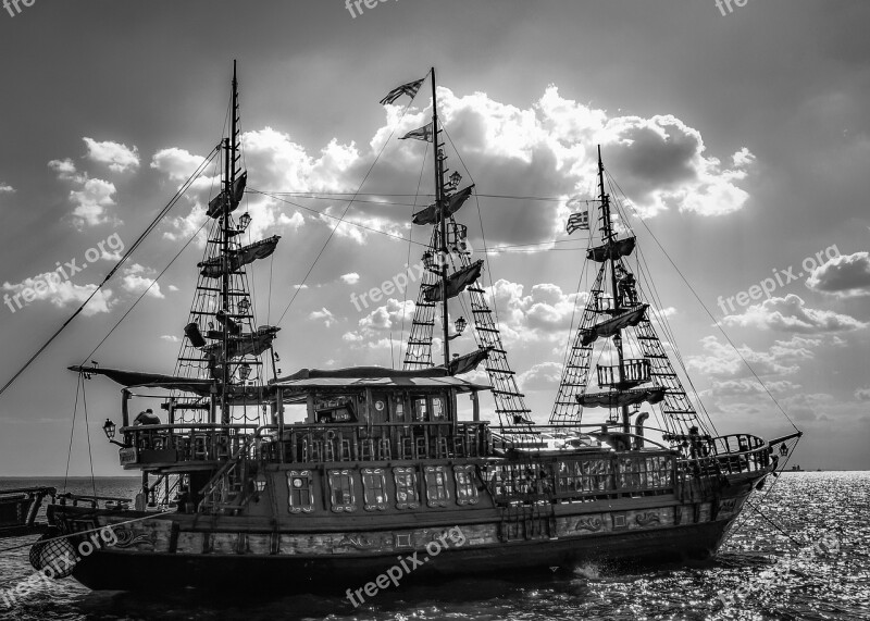 Boat Pirate Ship Sea Sky Clouds