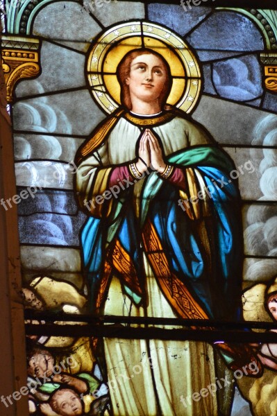 Stained Glass Woman Colorful Sainte Mary