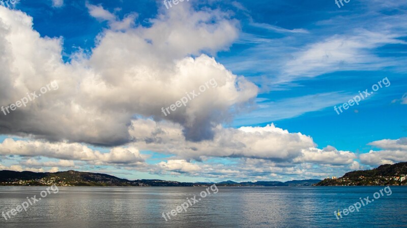 Fjord Water Clouds Horizon Mountains