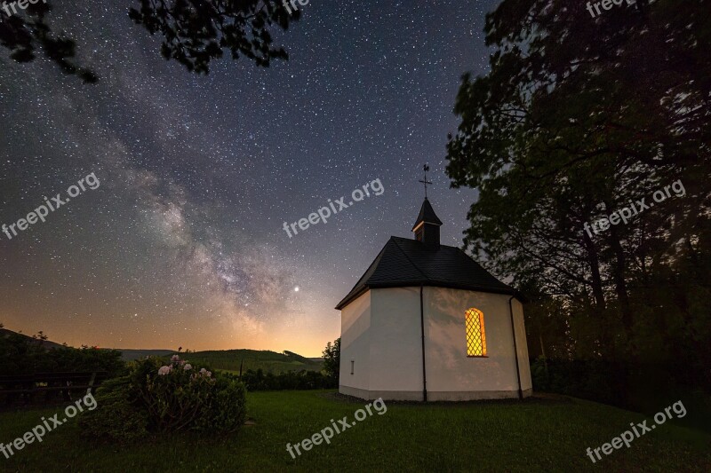 Night Star Chapel Church Starry Sky