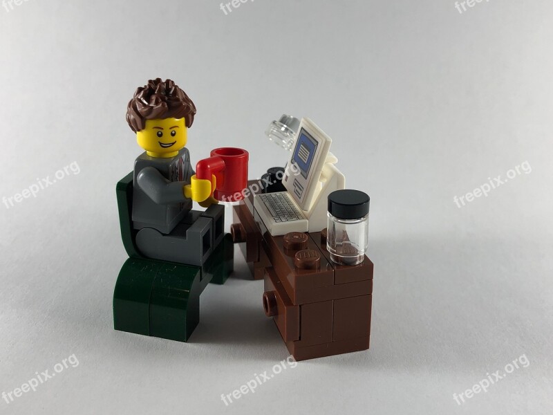 Business Man Coffee Work Computer Lego