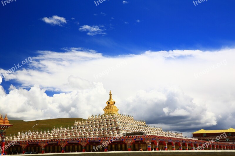 White Cloud By The Tower Plateau Buddha The Sichuan-tibet