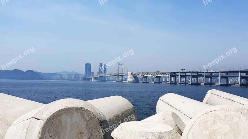 Bridge Sea Breakwater Blue Busan