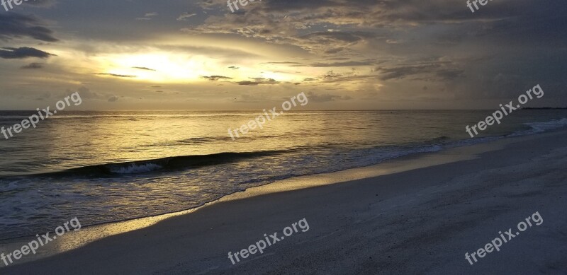 Sunset Beach Wave Sand Twilight