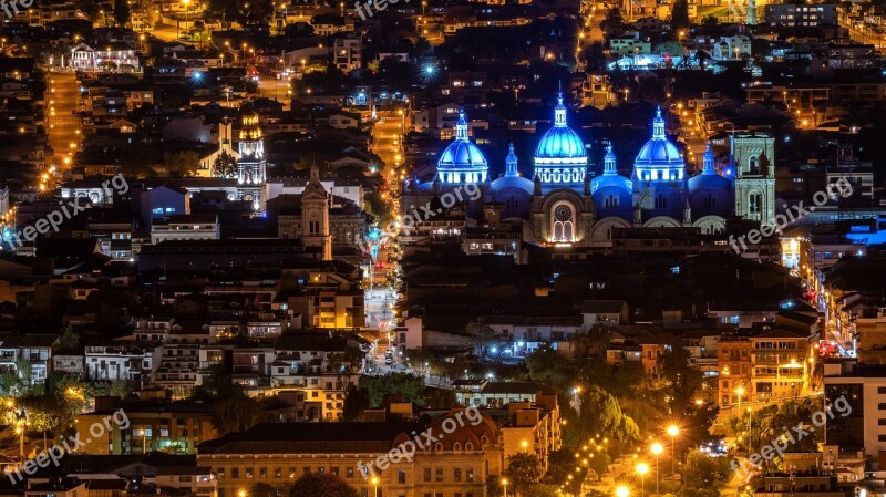 Ecuador Cuenca Night Photograph Cathedral Architecture