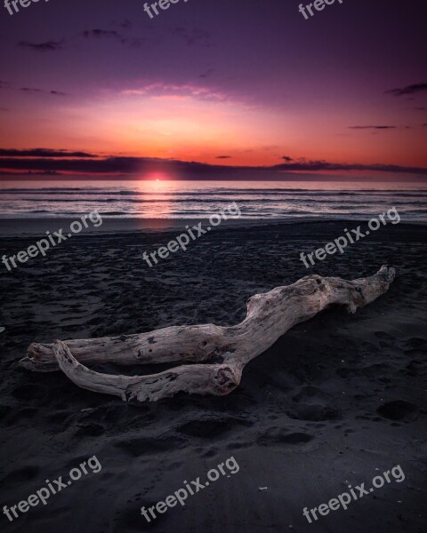 Black Beach Sunset Nature Sea