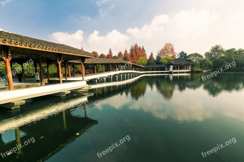 Scenery Garden White Cloud Lake Pavilions