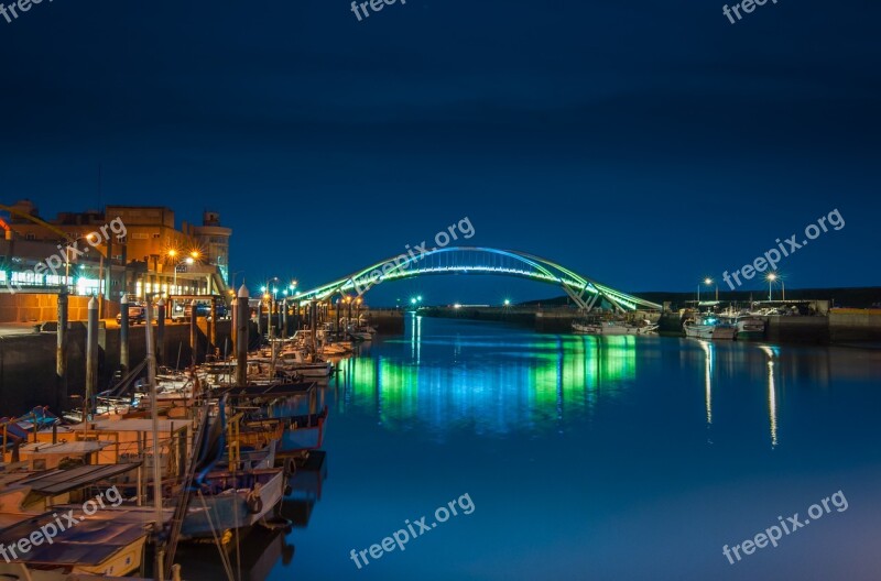 Yongan Fishing Port Rainbow Bridge Night View Free Photos