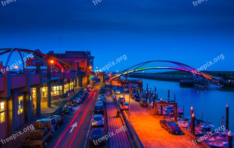 Yongan Fishing Port Rainbow Bridge Night View Free Photos