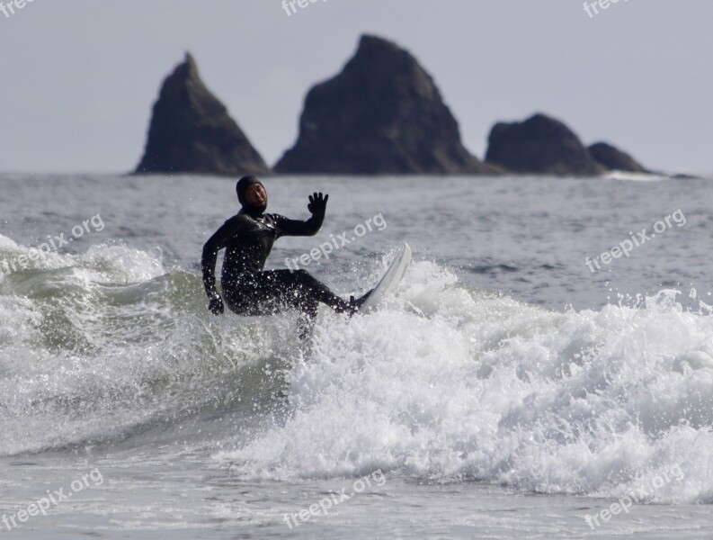 Surfer Rocks Beach Surfing Free Photos