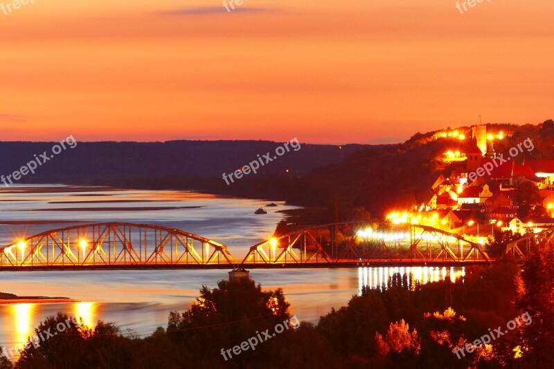 Sunset Landscape River Bridge The Wave Is Reflected