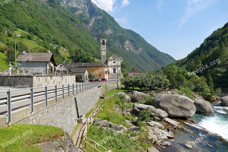 Lavertezzo River Verzasca Trail Bridge