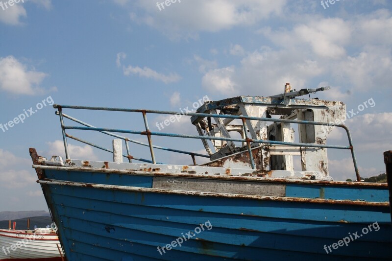 Ship Wreck Fishing Boat Blue Stranded