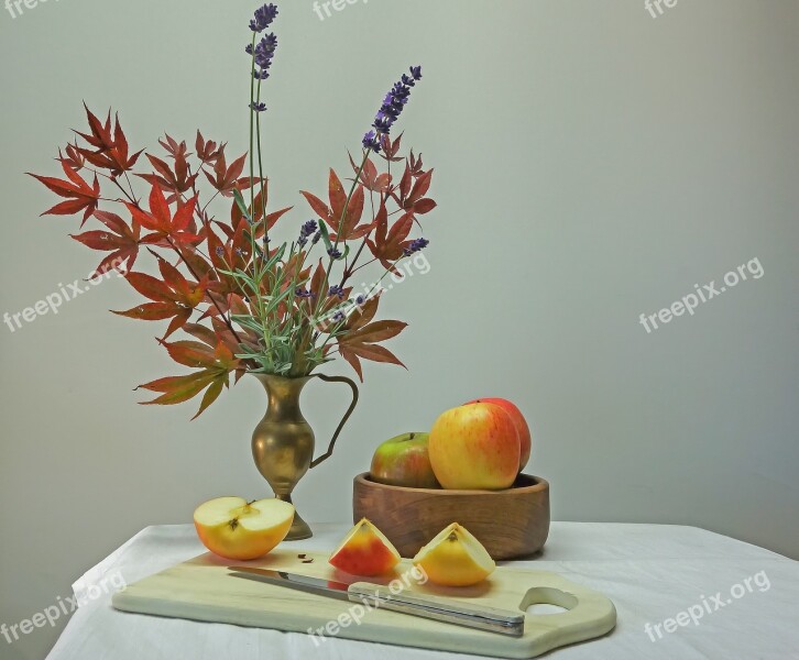 Still Life Decoration Apple Knife Cut