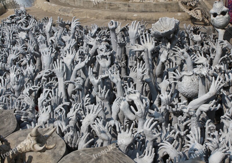 White Temple Thailand Sculpture Asia Travel