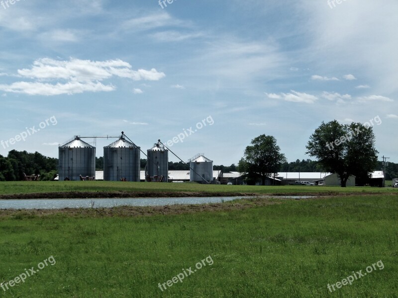 Farm Silo Agriculture Rural Trees