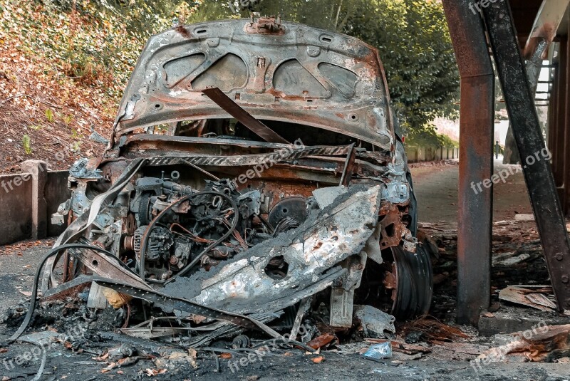 Car Burned Rusty Wreck Vehicle