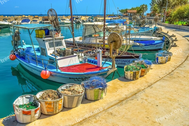 Fishing Harbor Boat Scenery Island Mediterranean