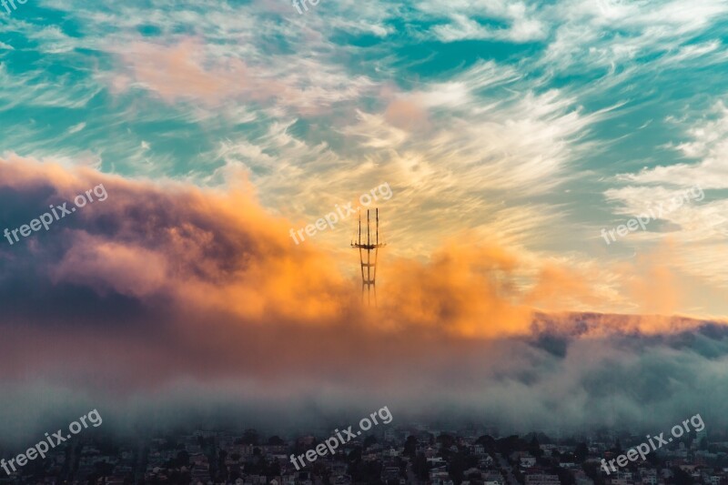 Fog San Francisco Clouds Sunset Sky