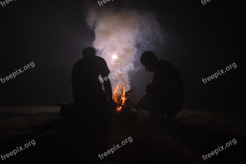 Fire Smoke Light Silhouette Man