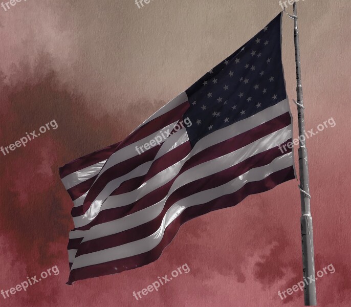 American Flag Red Sky Usa American Patriotic