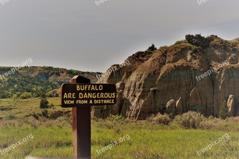 Warning Danger Buffalo Badlands North Dakota